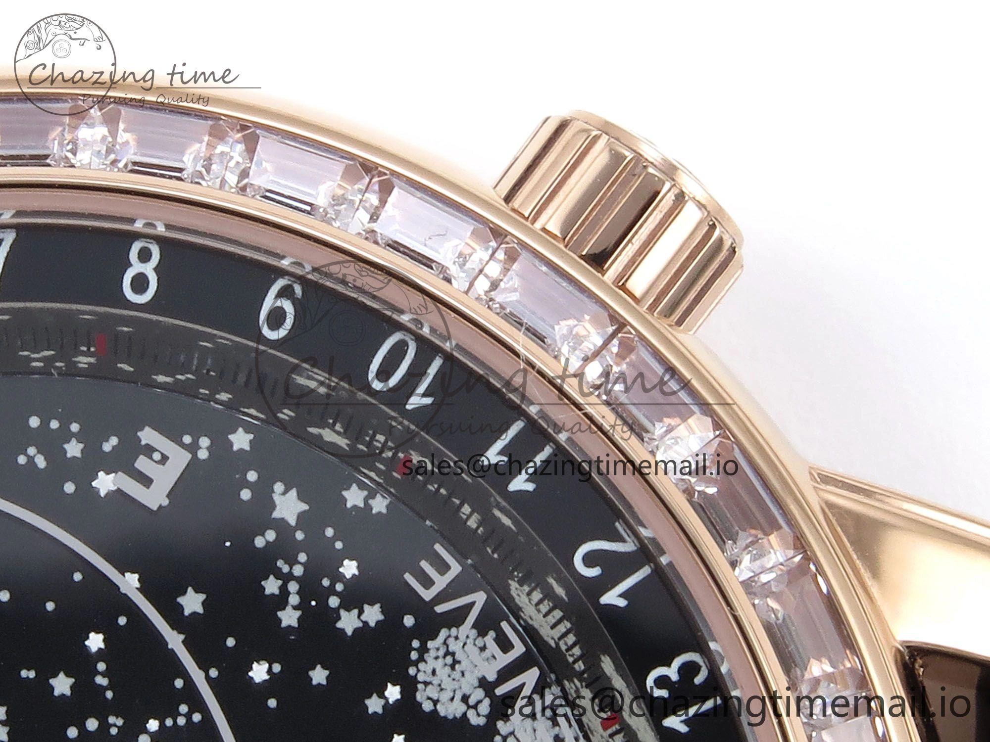 Grand Complications 6102G Moon YLF RG Black Dial Crystal Bezel on Black Leather Strap A240