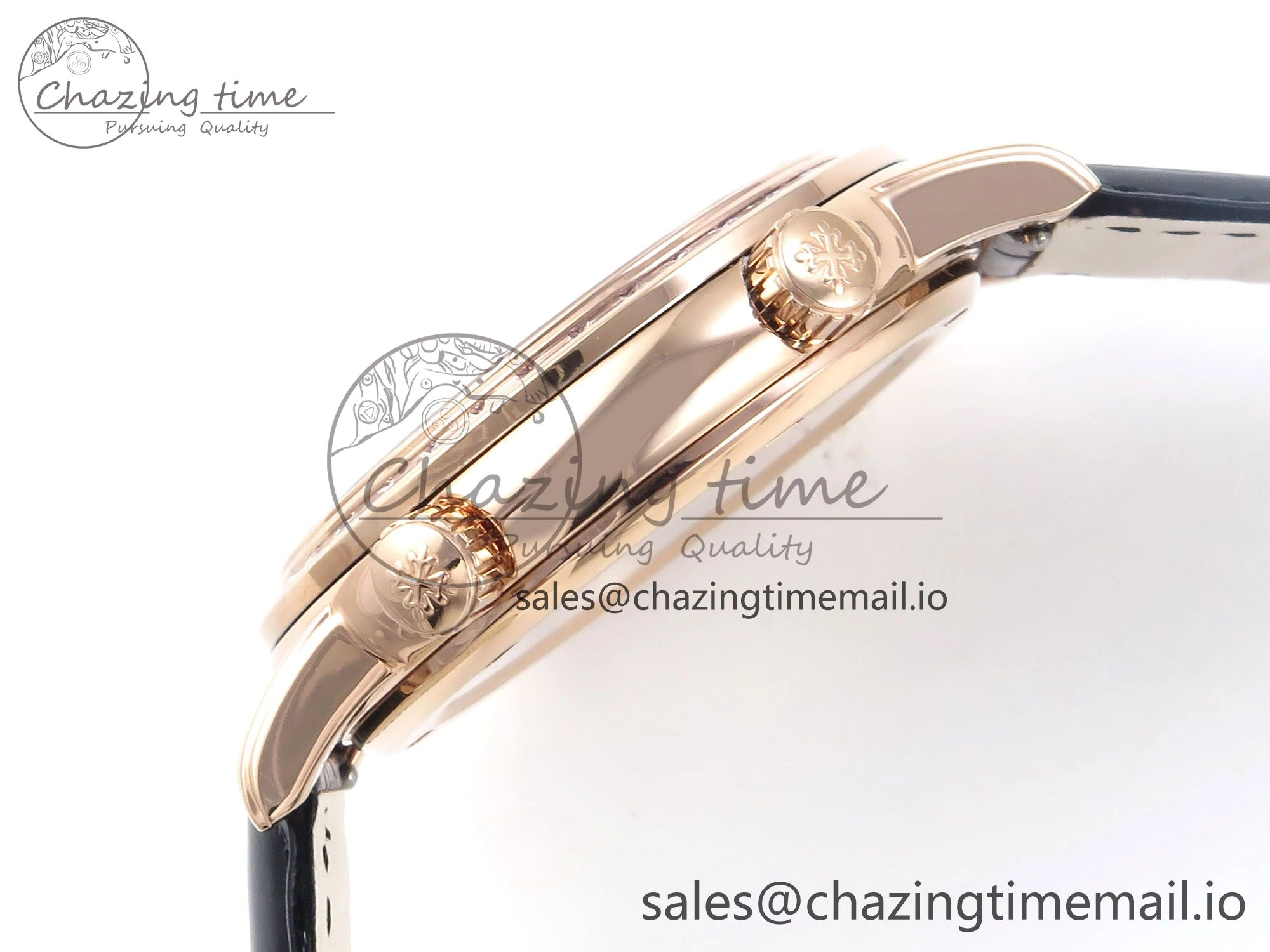Grand Complications 6102G Moon YLF RG Black Dial Crystal Bezel on Black Leather Strap A240
