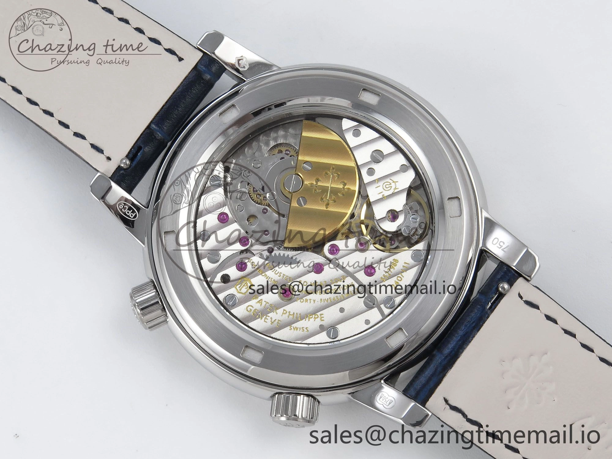 Grand Complications 6102G Moon YLF SS Blue Dial Crystal Bezel on Blue Leather Strap A240