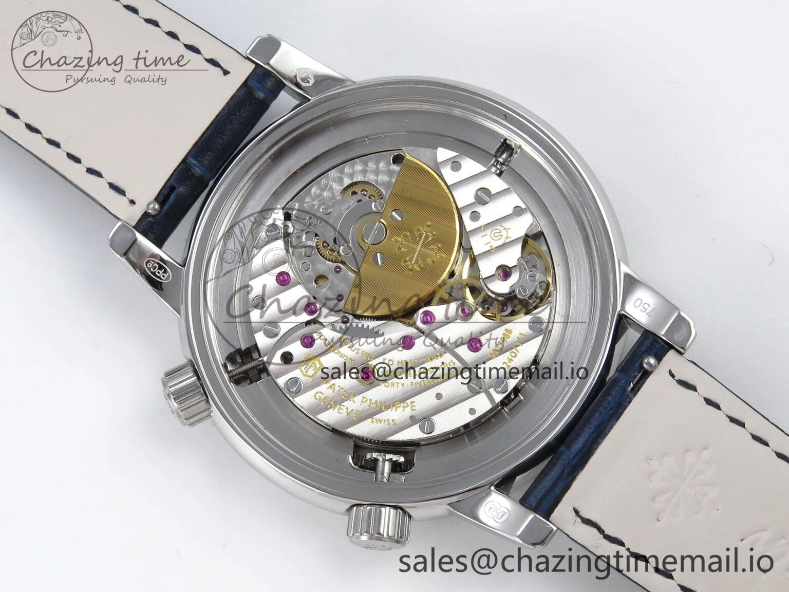 Grand Complications 6102G Moon YLF SS Blue Dial Crystal Bezel on Blue Leather Strap A240