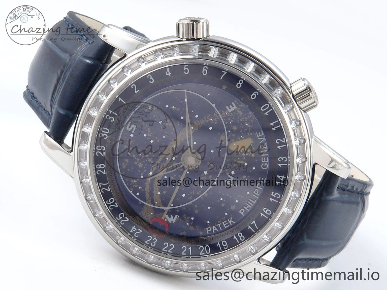 Grand Complications 6102G Moon YLF SS Blue Dial Crystal Bezel on Blue Leather Strap A240