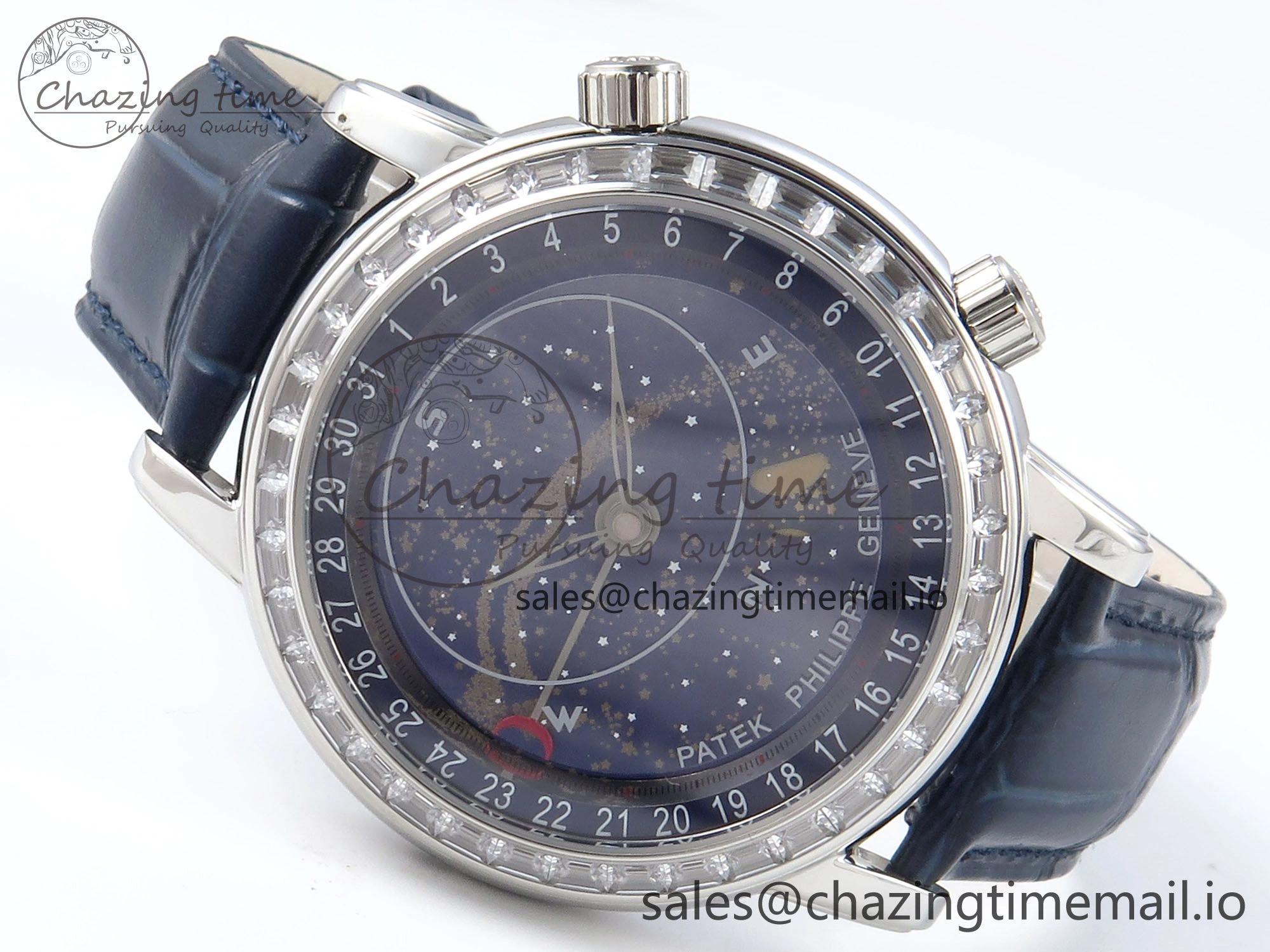 Grand Complications 6102G Moon YLF SS Blue Dial Crystal Bezel on Blue Leather Strap A240