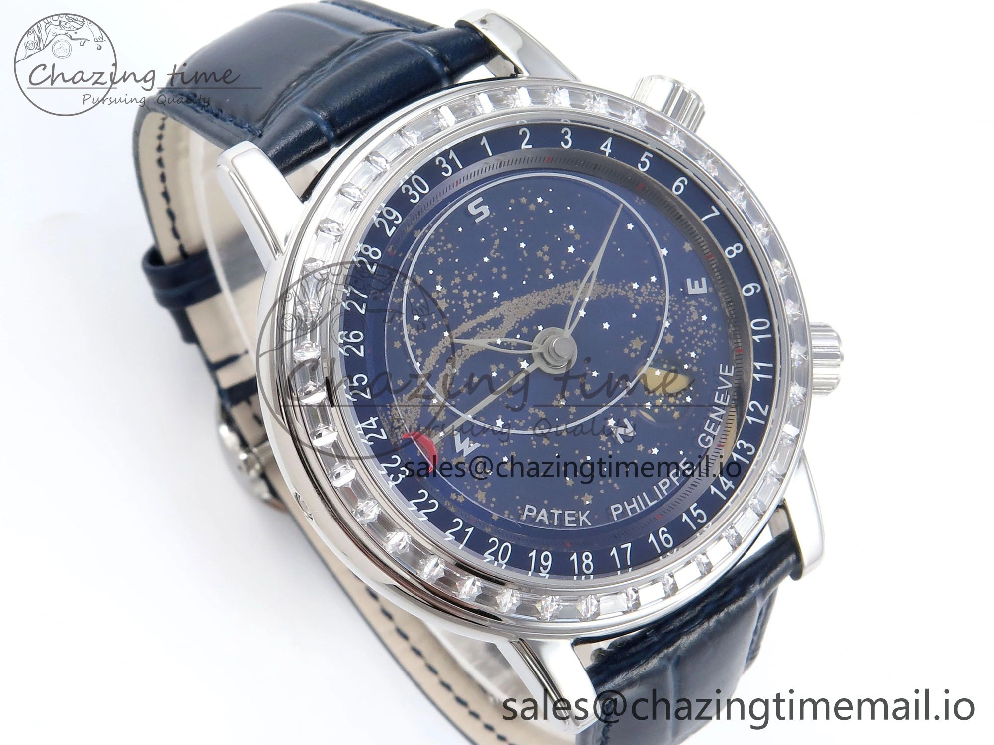 Grand Complications 6102G Moon YLF SS Blue Dial Crystal Bezel on Blue Leather Strap A240