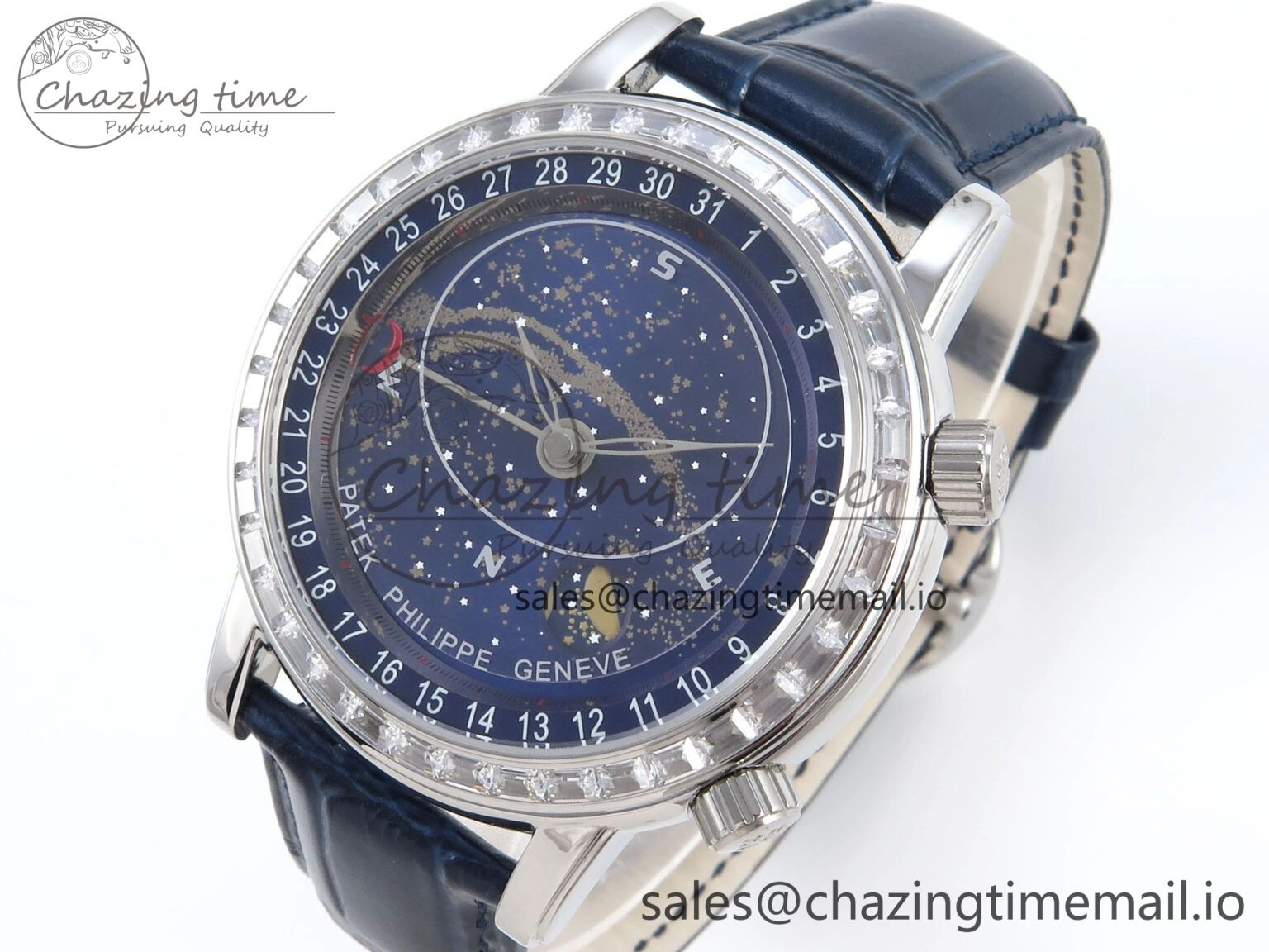 Grand Complications 6102G Moon YLF SS Blue Dial Crystal Bezel on Blue Leather Strap A240