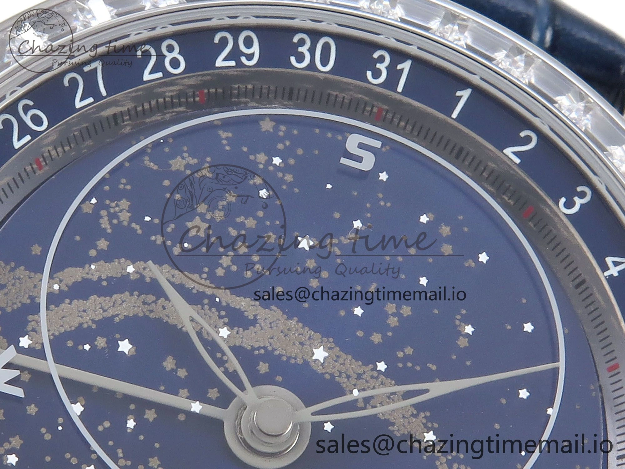 Grand Complications 6102G Moon YLF SS Blue Dial Crystal Bezel on Blue Leather Strap A240