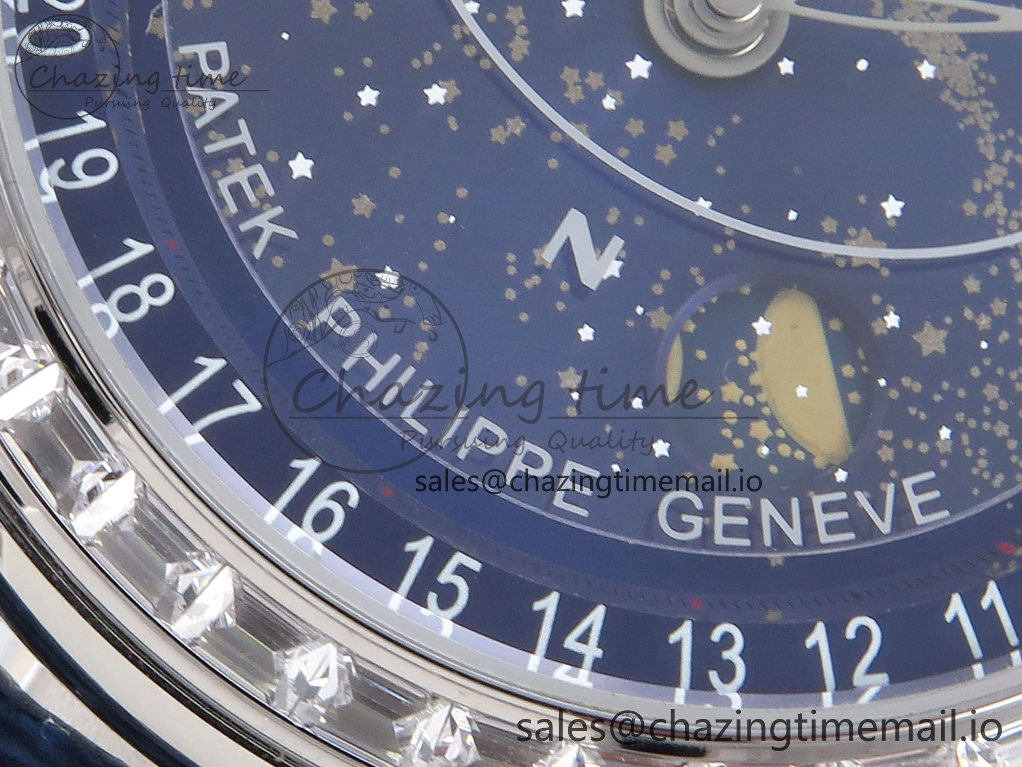 Grand Complications 6102G Moon YLF SS Blue Dial Crystal Bezel on Blue Leather Strap A240