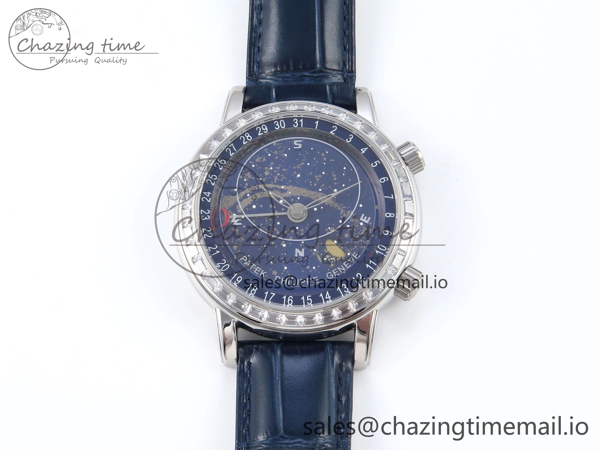 Grand Complications 6102G Moon YLF SS Blue Dial Crystal Bezel on Blue Leather Strap A240