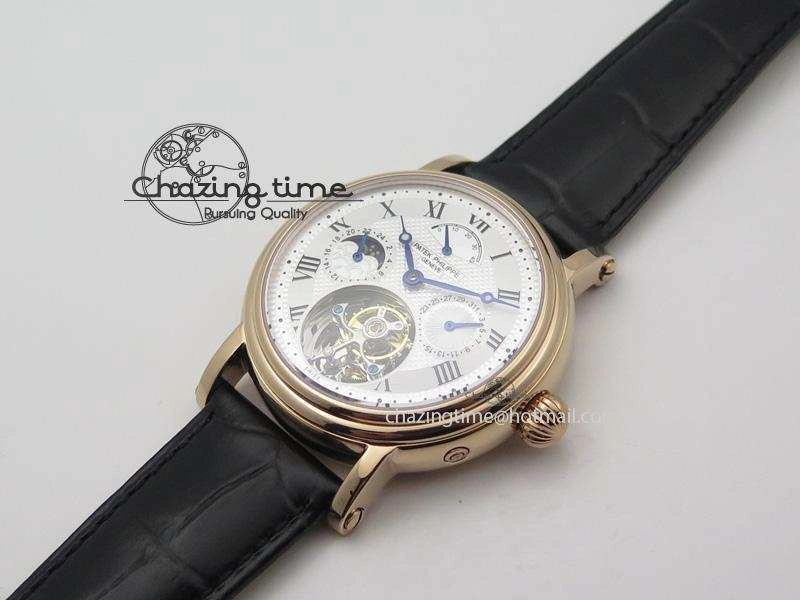 Grand Complications AXF Best Edition RG White Dial Moonphase (Left) On Black Leather Strap