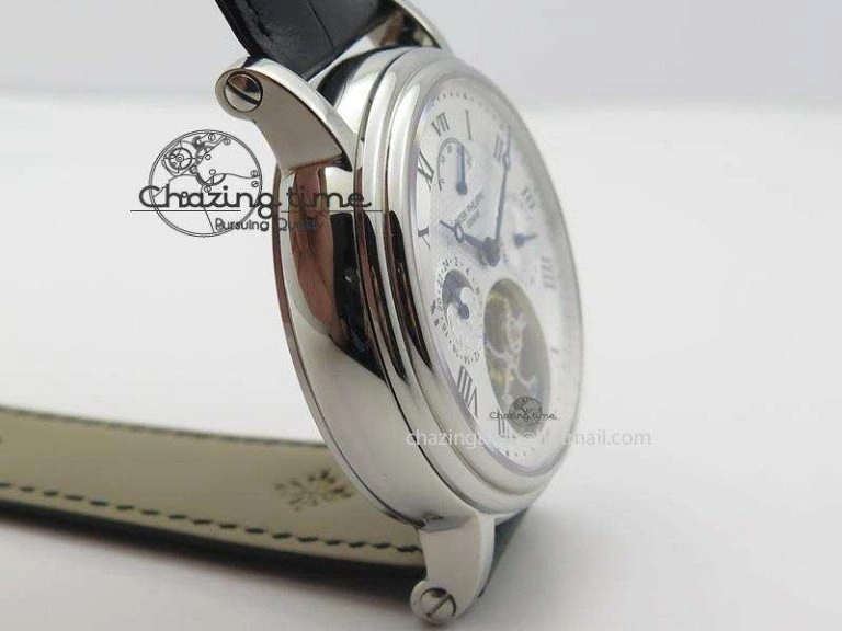 Grand Complications AXF Best Edition SS White Dial Moonphase (Left) On Black Leather Strap