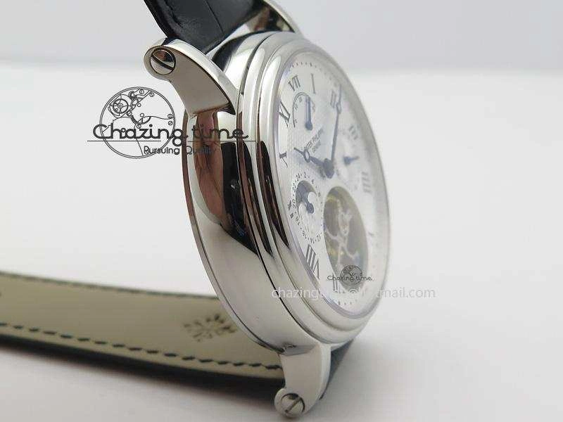 Grand Complications AXF Best Edition SS White Dial Moonphase (Left) On Black Leather Strap