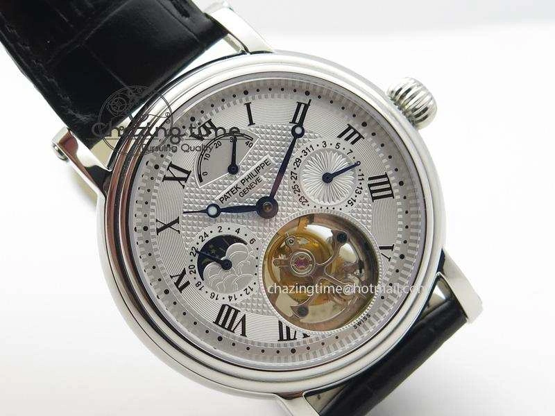 Grand Complications AXF Best Edition SS White Dial Moonphase (Left) On Black Leather Strap