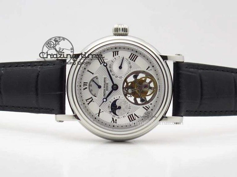 Grand Complications AXF Best Edition SS White Dial Moonphase (Left) On Black Leather Strap