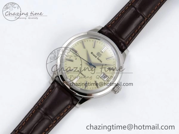 Grand Seiko Elegance Automatic SS GSF 1:1 Best Edition Cream Dial on Brown Leather Strap NH34
