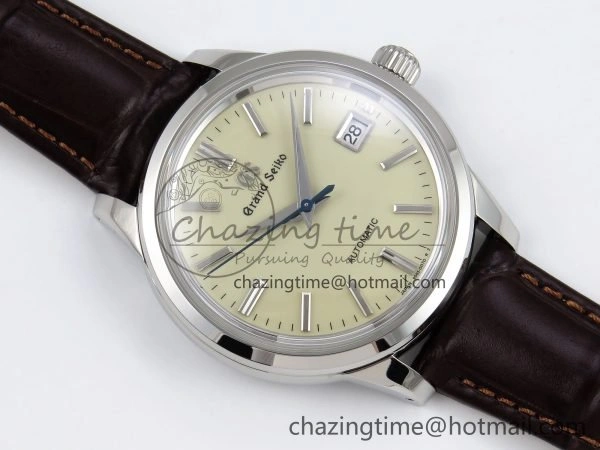 Grand Seiko Elegance Automatic SS GSF 1:1 Best Edition Cream Dial on Brown Leather Strap NH34