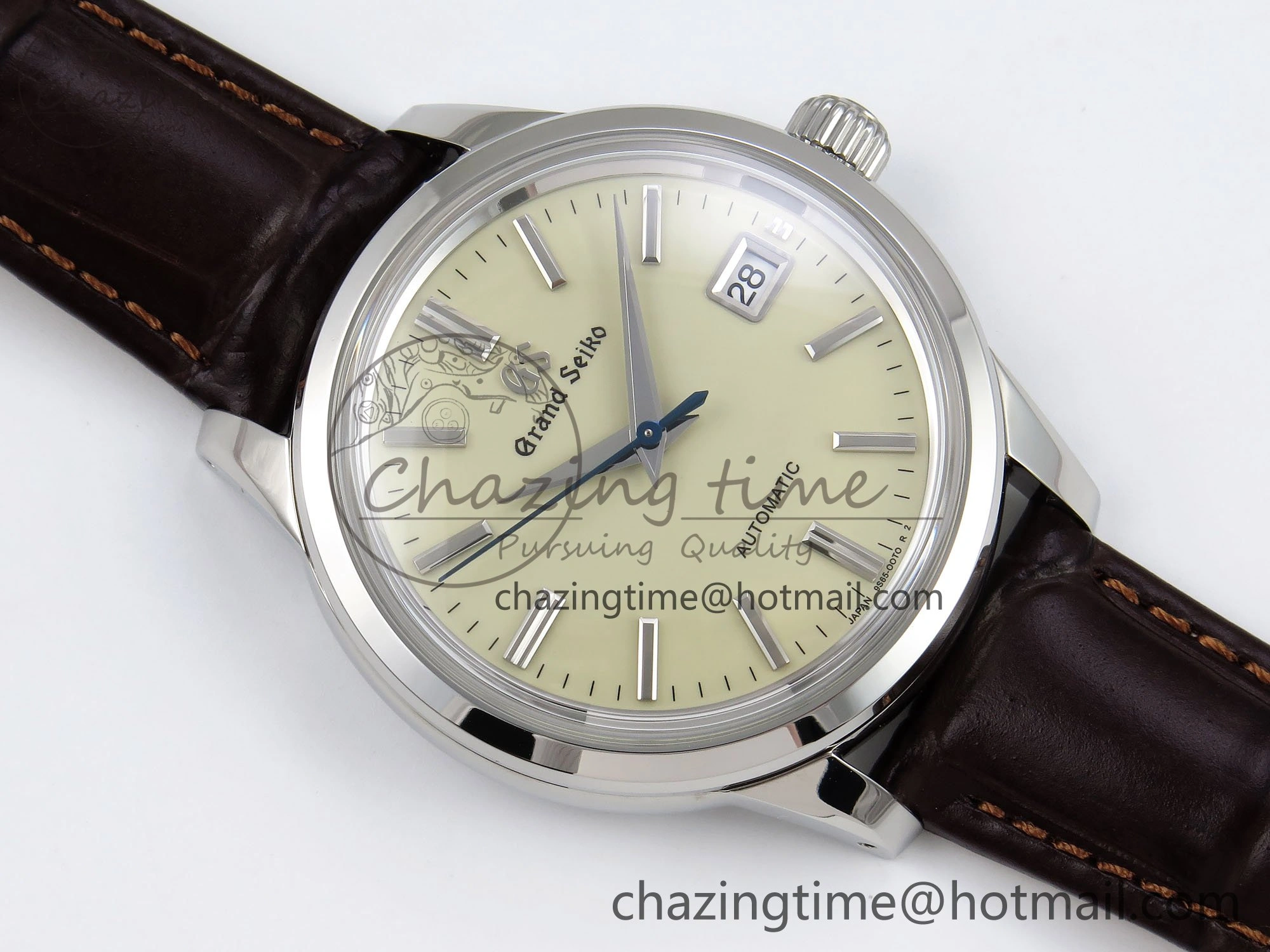 Grand Seiko Elegance Automatic SS GSF 1:1 Best Edition Cream Dial on Brown Leather Strap NH34
