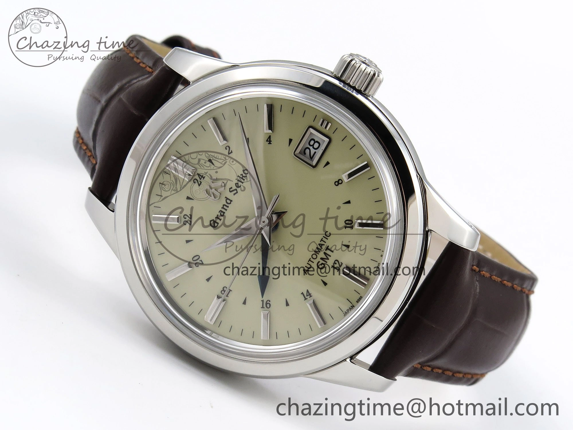 Grand Seiko Elegance GMT SS GSF 1:1 Best Edition Cream Dial on Brown Leather Strap NH34
