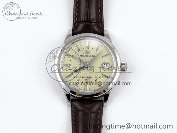 Grand Seiko Elegance GMT SS GSF 1:1 Best Edition Cream Dial on Brown Leather Strap NH34