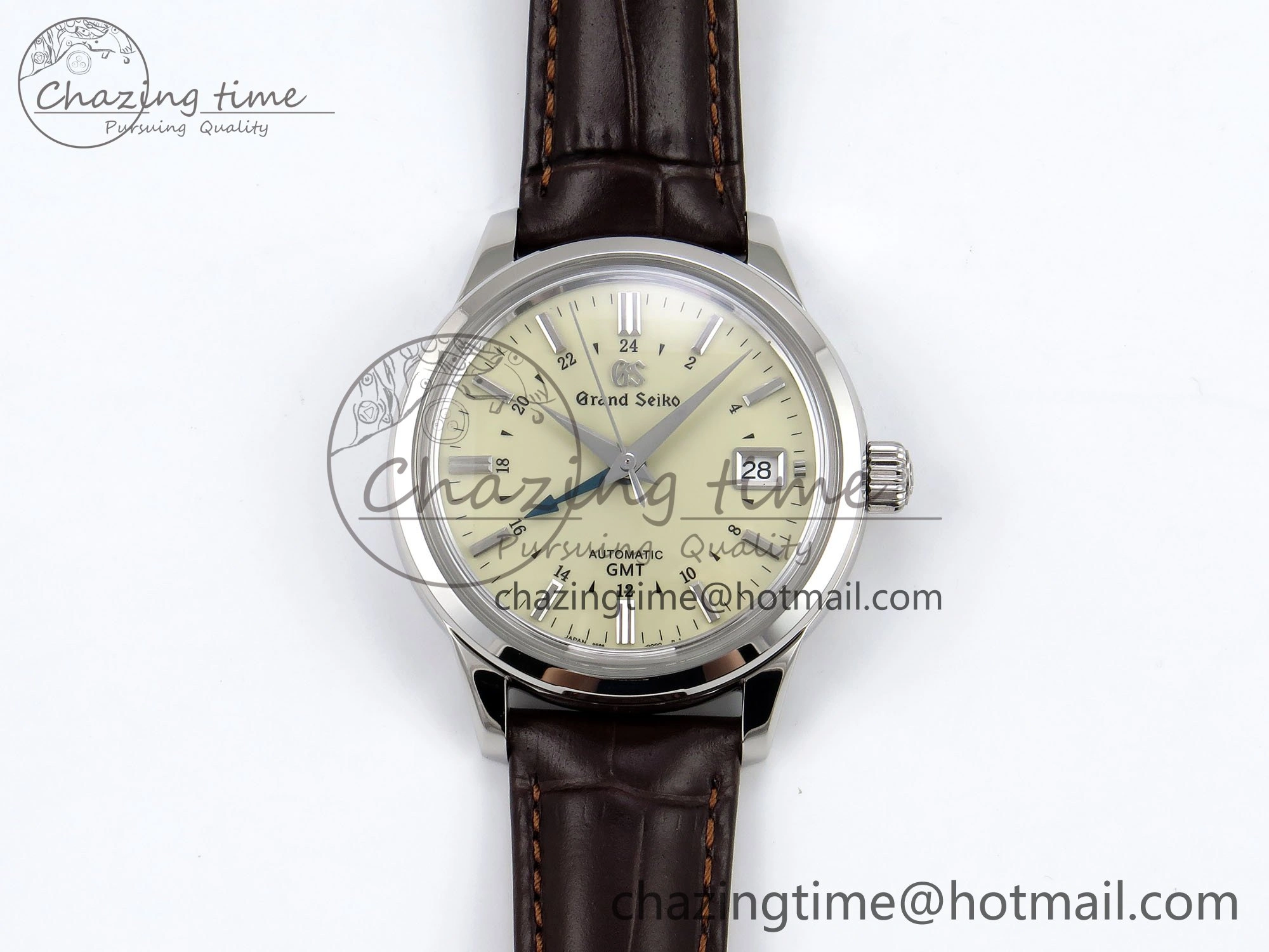 Grand Seiko Elegance GMT SS GSF 1:1 Best Edition Cream Dial on Brown Leather Strap NH34