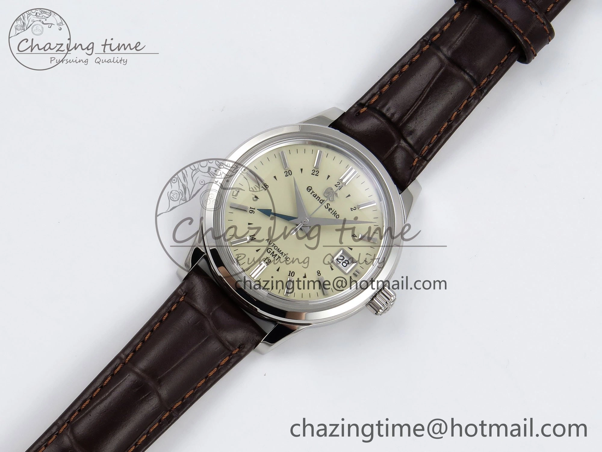 Grand Seiko Elegance GMT SS GSF 1:1 Best Edition Cream Dial on Brown Leather Strap NH34
