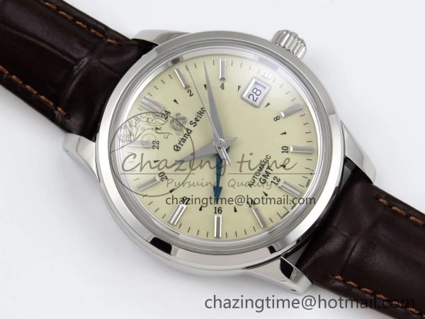 Grand Seiko Elegance GMT SS GSF 1:1 Best Edition Cream Dial on Brown Leather Strap NH34