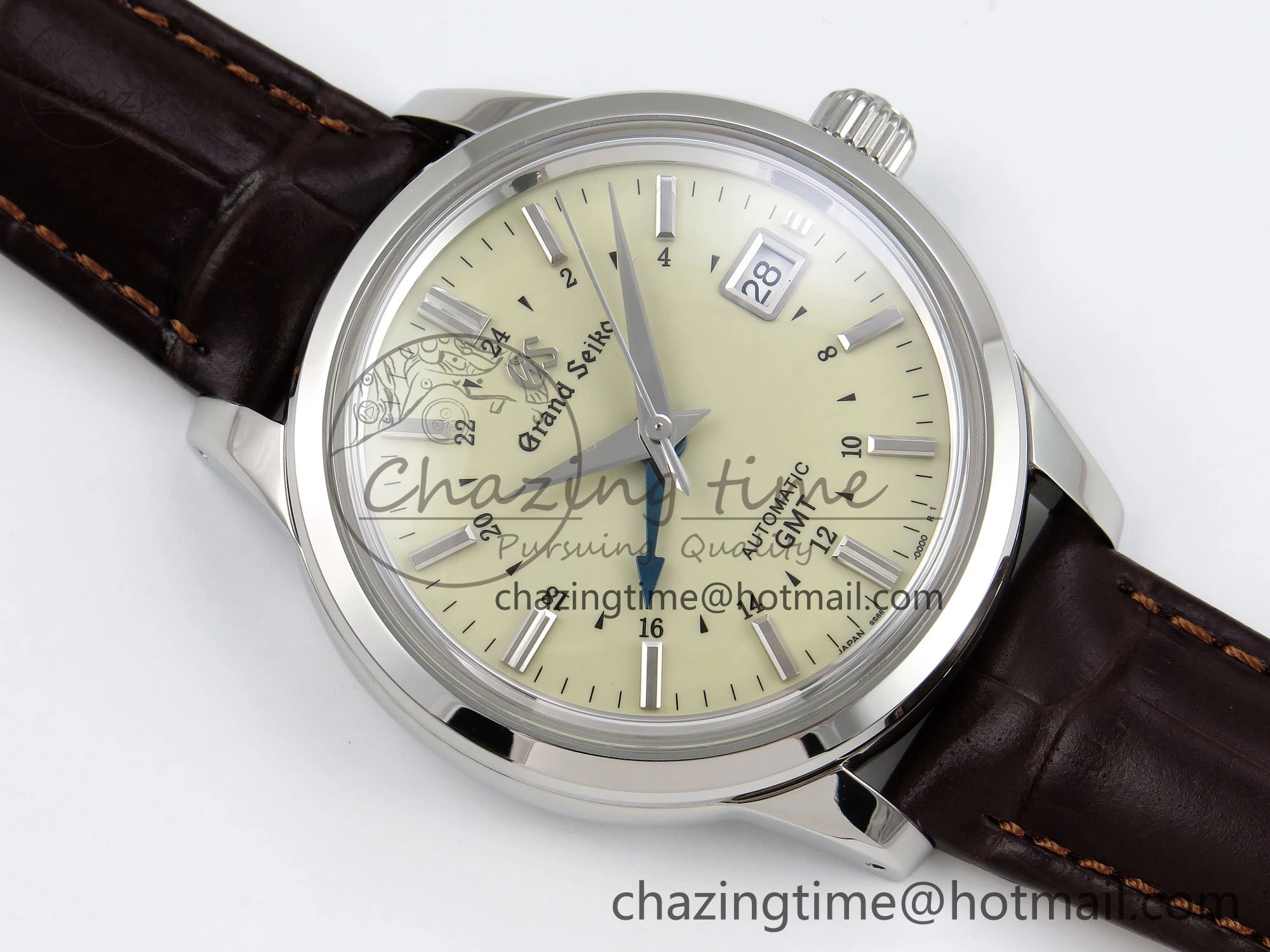 Grand Seiko Elegance GMT SS GSF 1:1 Best Edition Cream Dial on Brown Leather Strap NH34
