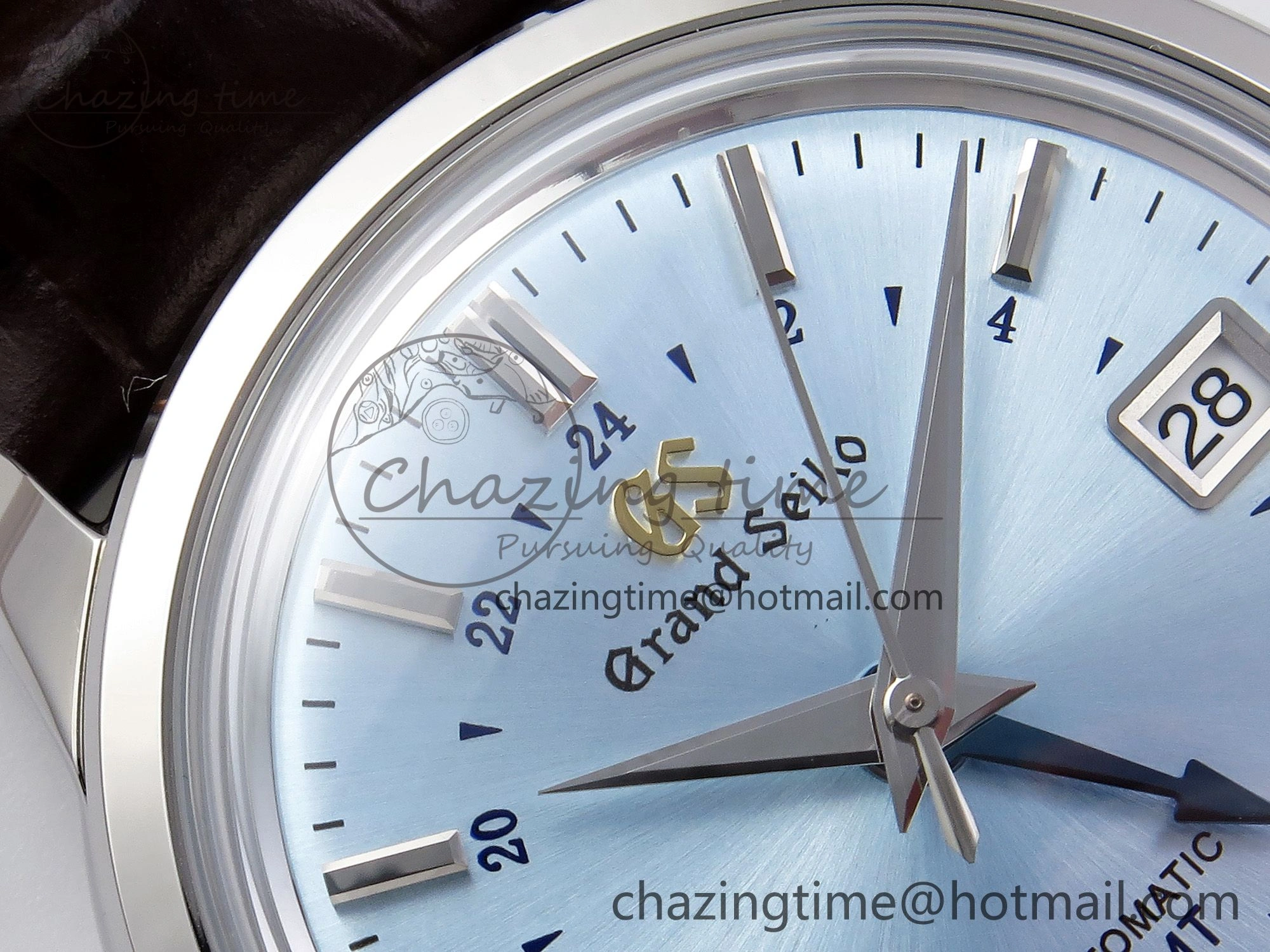 Grand Seiko Elegance GMT SS GSF 1:1 Best Edition Ice Blue Dial on Brown Leather Strap NH34
