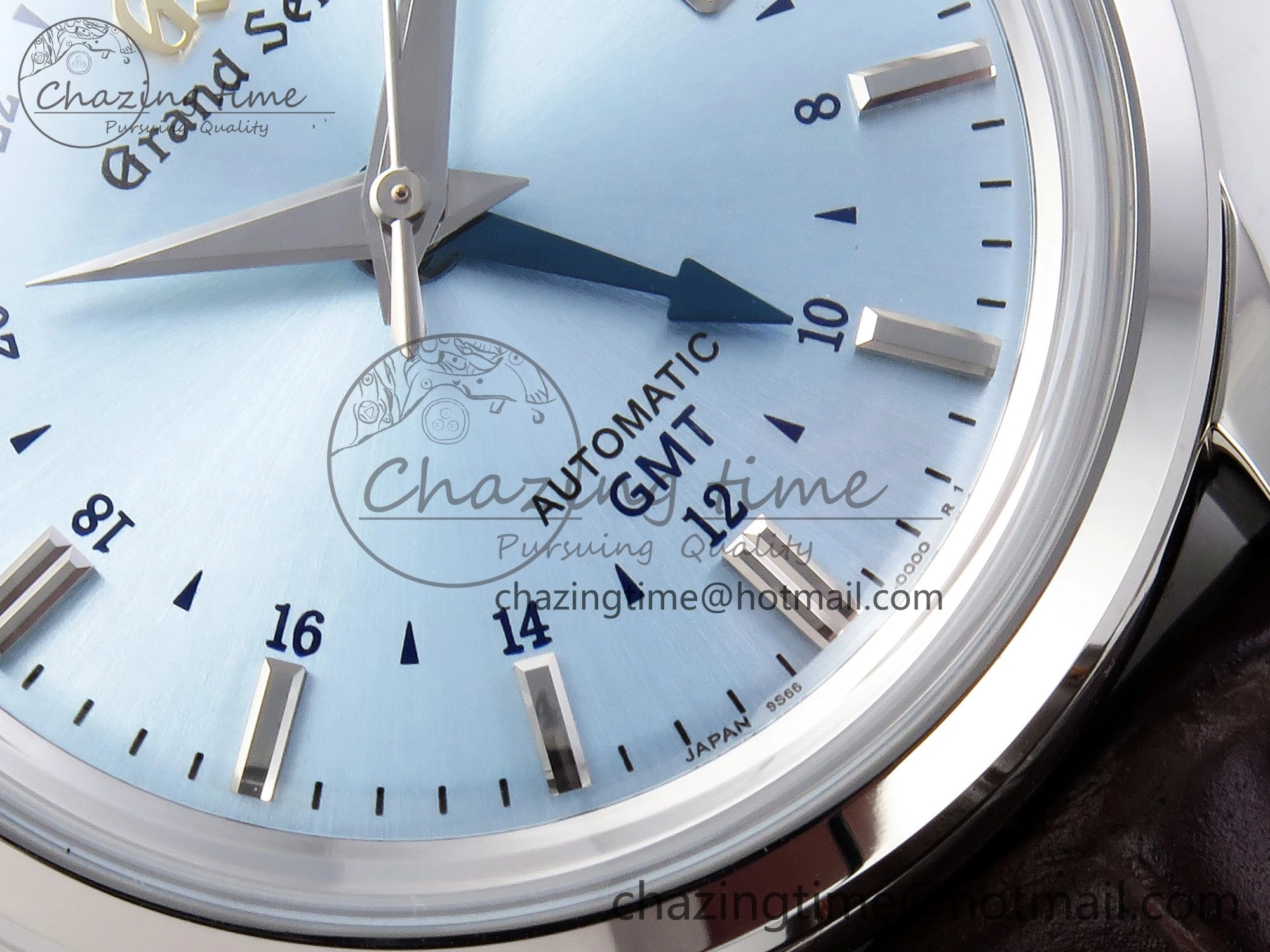 Grand Seiko Elegance GMT SS GSF 1:1 Best Edition Ice Blue Dial on Brown Leather Strap NH34
