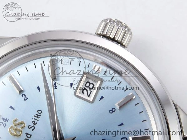 Grand Seiko Elegance GMT SS GSF 1:1 Best Edition Ice Blue Dial on Brown Leather Strap NH34