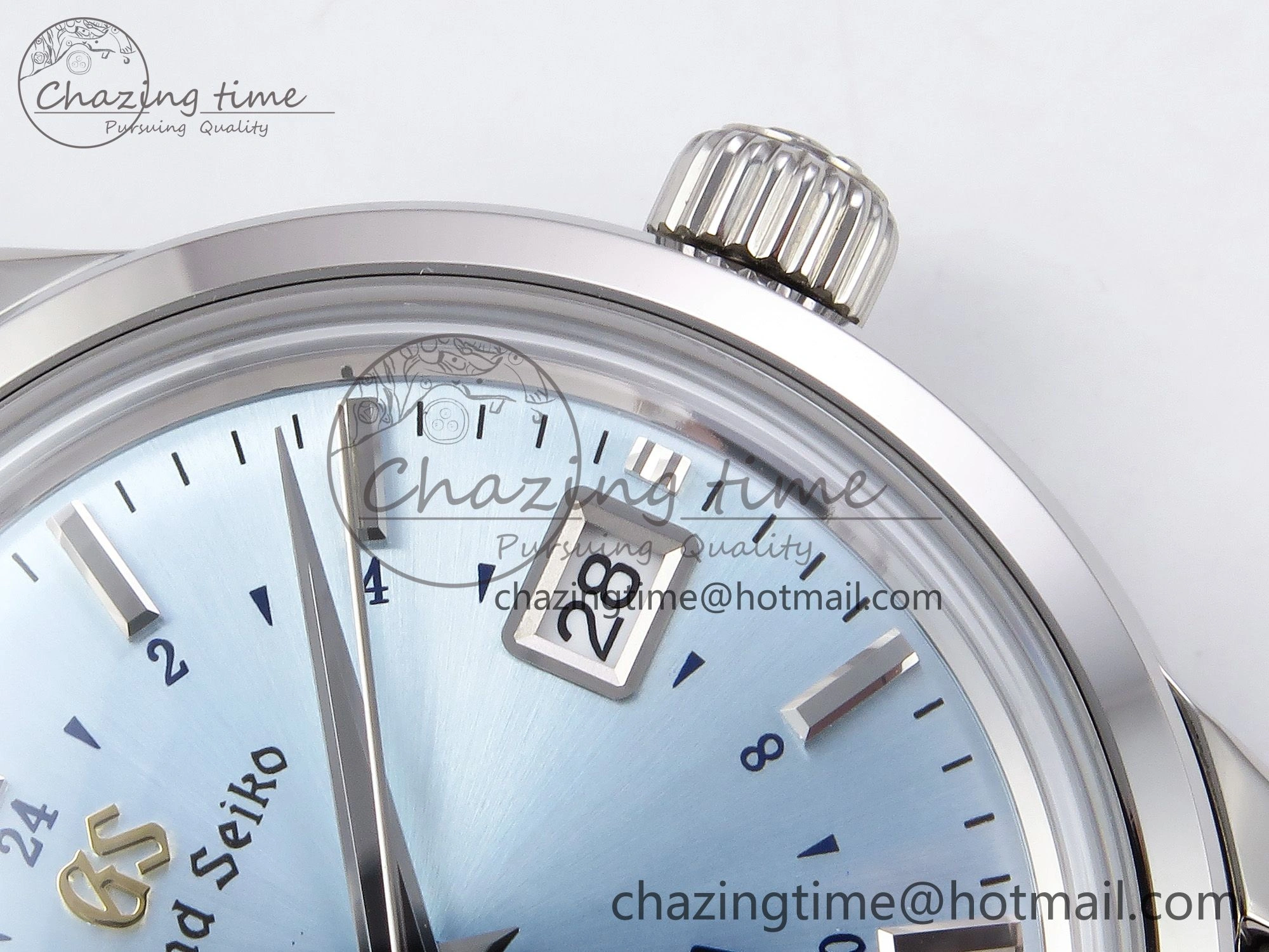 Grand Seiko Elegance GMT SS GSF 1:1 Best Edition Ice Blue Dial on Brown Leather Strap NH34