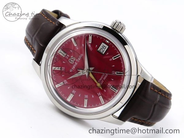 Grand Seiko Elegance GMT SS GSF 1:1 Best Edition Red Dial on Brown Leather Strap NH34