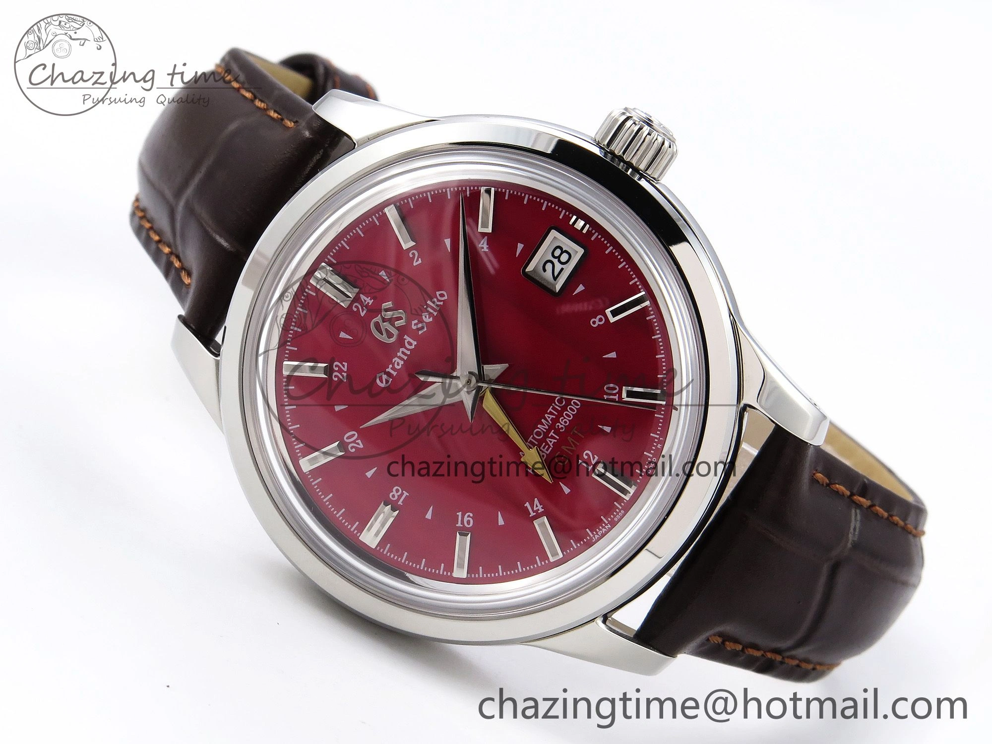 Grand Seiko Elegance GMT SS GSF 1:1 Best Edition Red Dial on Brown Leather Strap NH34