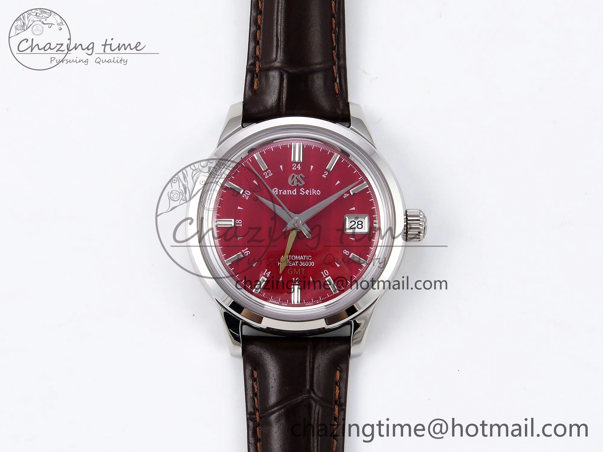 Grand Seiko Elegance GMT SS GSF 1:1 Best Edition Red Dial on Brown Leather Strap NH34