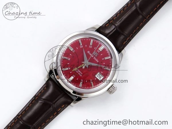Grand Seiko Elegance GMT SS GSF 1:1 Best Edition Red Dial on Brown Leather Strap NH34