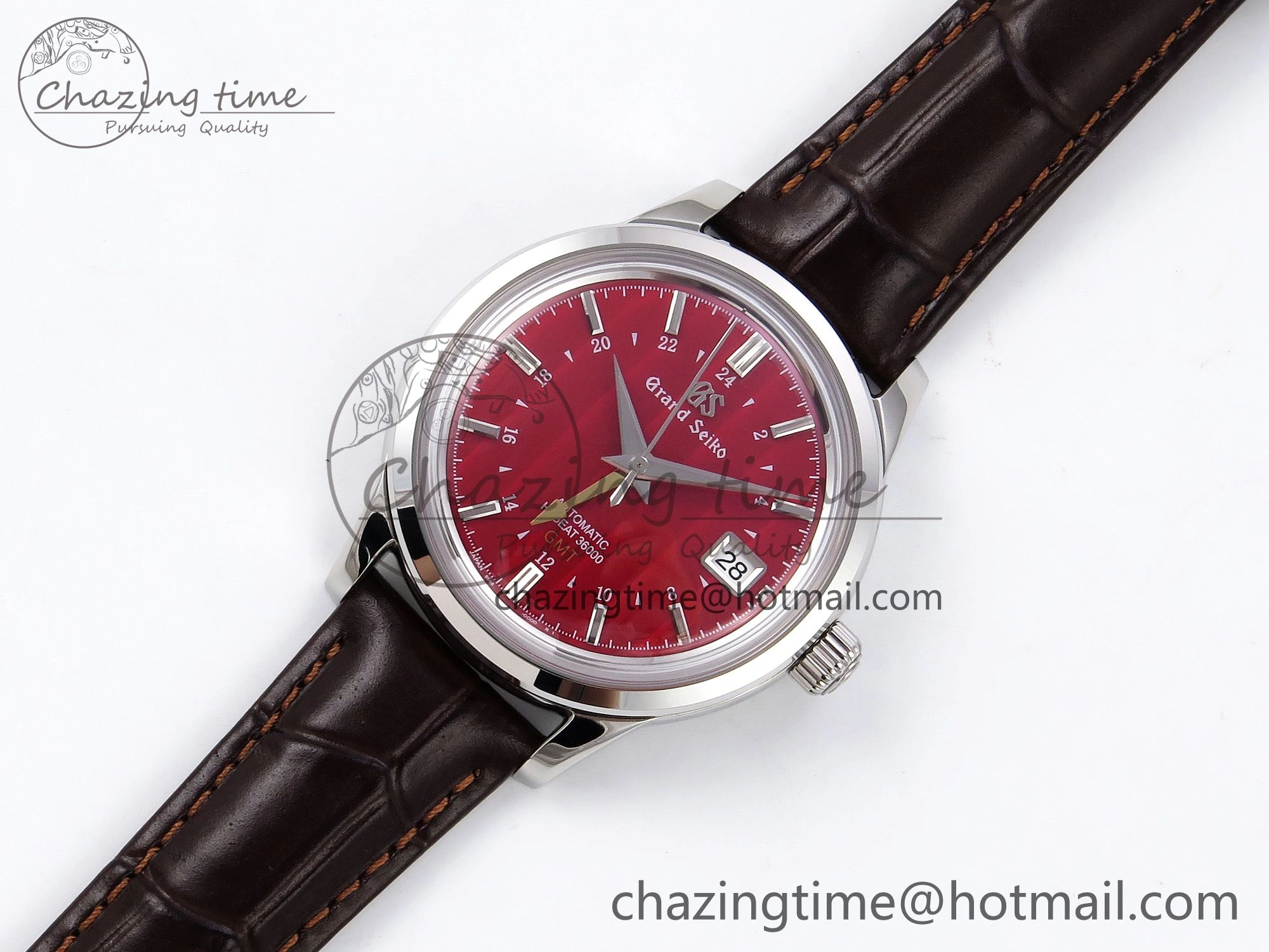 Grand Seiko Elegance GMT SS GSF 1:1 Best Edition Red Dial on Brown Leather Strap NH34