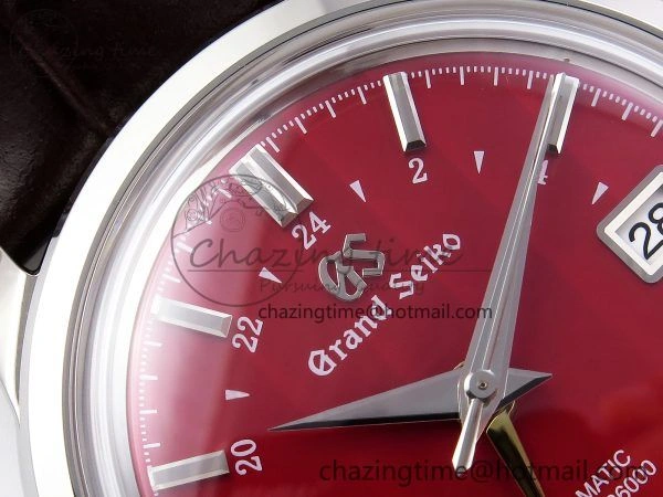 Grand Seiko Elegance GMT SS GSF 1:1 Best Edition Red Dial on Brown Leather Strap NH34