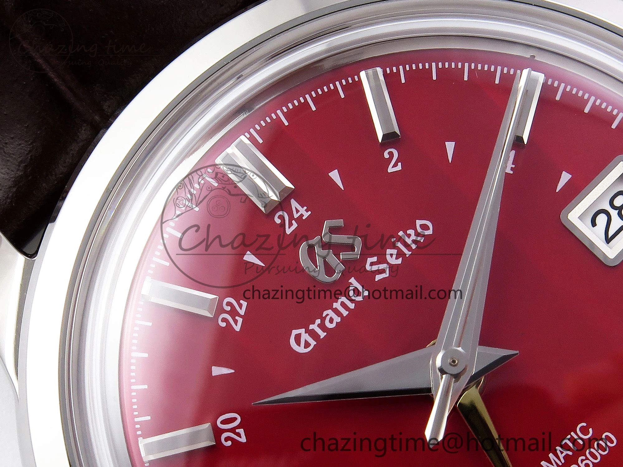 Grand Seiko Elegance GMT SS GSF 1:1 Best Edition Red Dial on Brown Leather Strap NH34