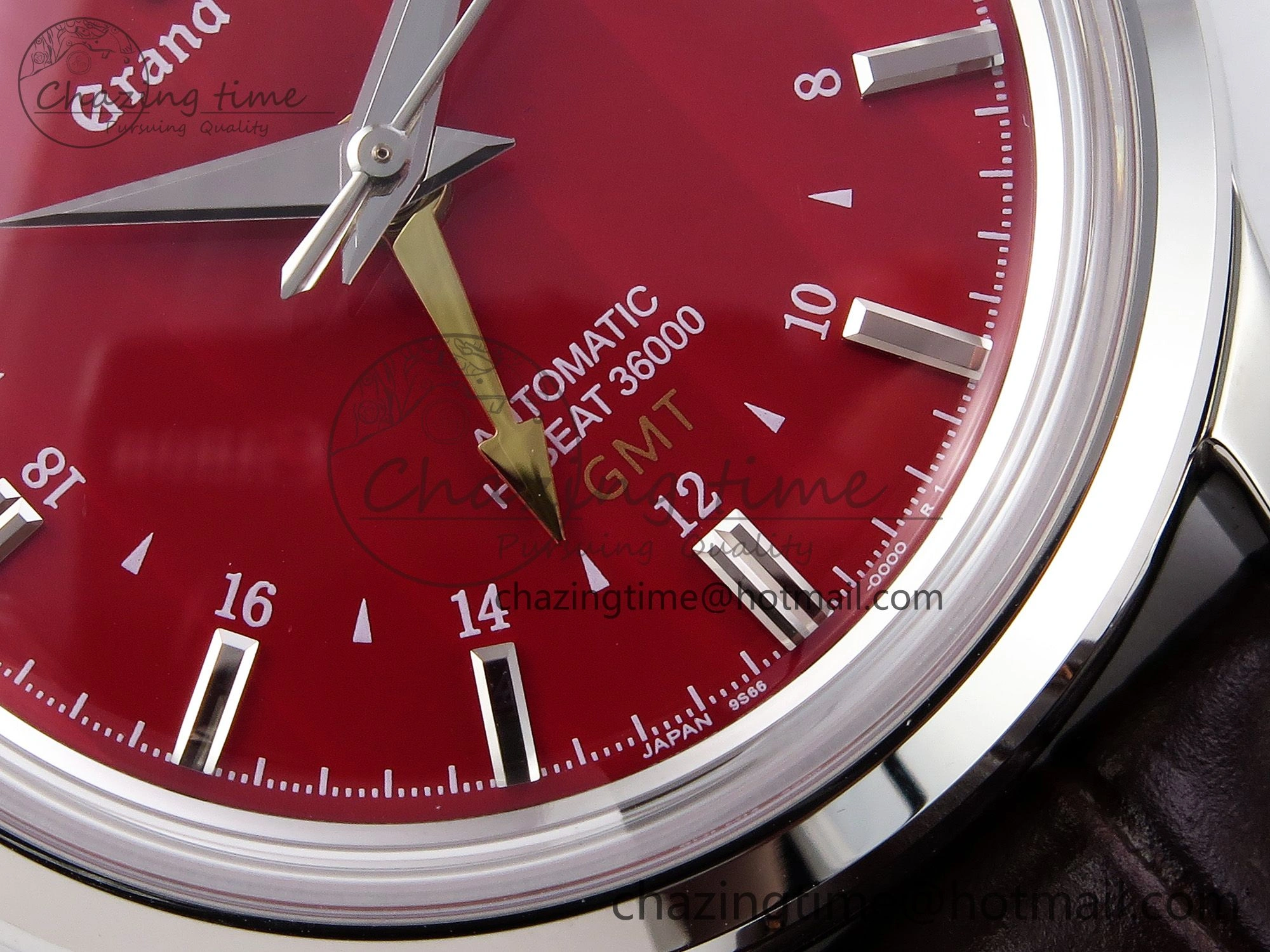 Grand Seiko Elegance GMT SS GSF 1:1 Best Edition Red Dial on Brown Leather Strap NH34