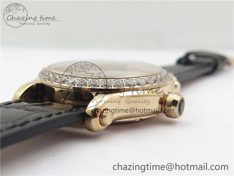 HAPPY SPORT AUTOMATIC RG 36MM CRYSTAL YYF 1:1 BEST EDITION WHITE DIAL ON BLACK LEATHER STRAP A2892