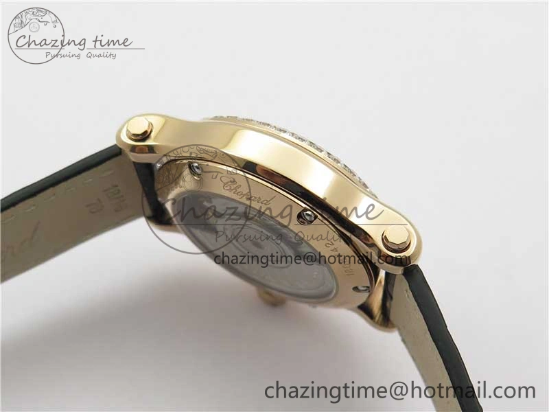 HAPPY SPORT AUTOMATIC RG 36MM CRYSTAL YYF 1:1 BEST EDITION WHITE DIAL ON BLACK LEATHER STRAP A2892