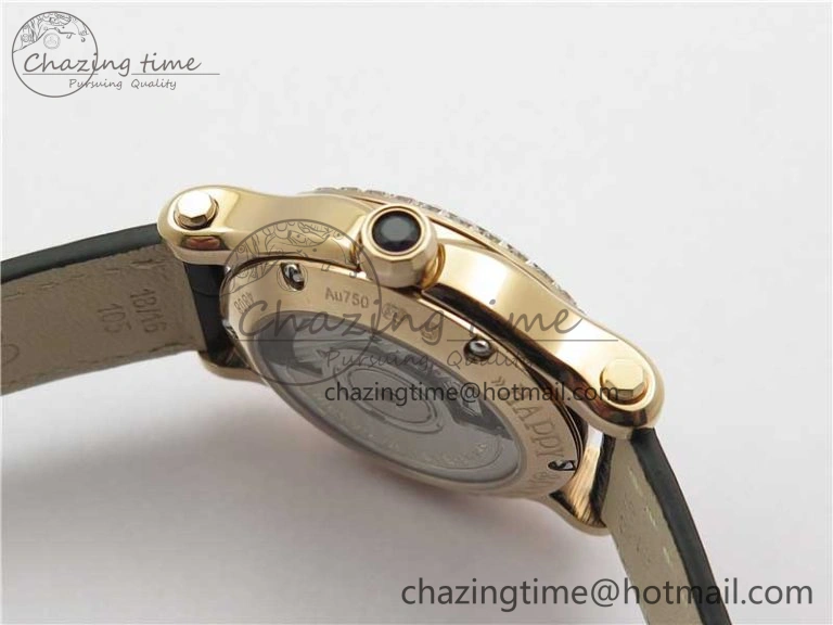 HAPPY SPORT AUTOMATIC RG 36MM CRYSTAL YYF 1:1 BEST EDITION WHITE DIAL ON BLACK LEATHER STRAP A2892