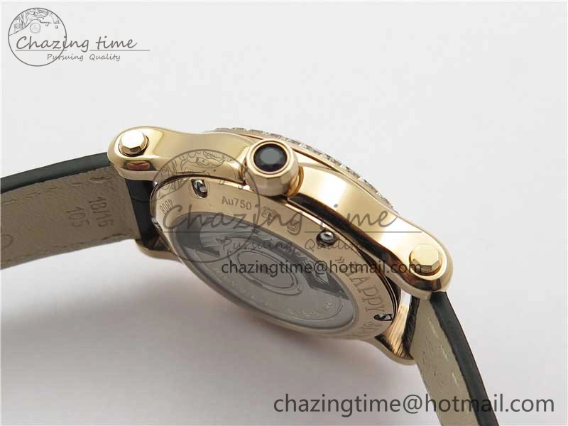 HAPPY SPORT AUTOMATIC RG 36MM CRYSTAL YYF 1:1 BEST EDITION WHITE DIAL ON BLACK LEATHER STRAP A2892