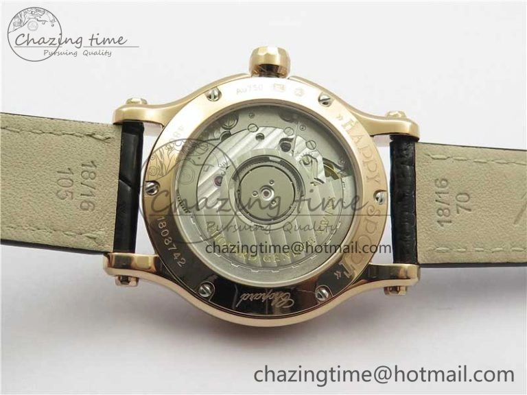HAPPY SPORT AUTOMATIC RG 36MM CRYSTAL YYF 1:1 BEST EDITION WHITE DIAL ON BLACK LEATHER STRAP A2892