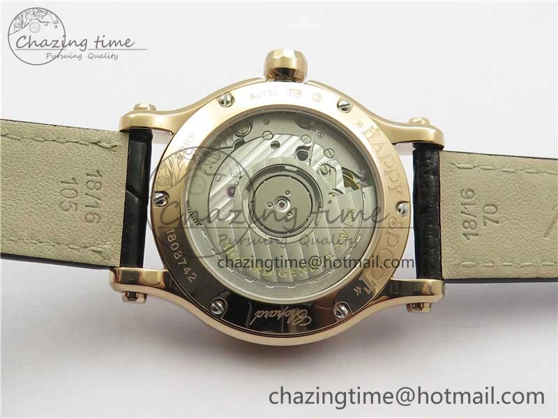 HAPPY SPORT AUTOMATIC RG 36MM CRYSTAL YYF 1:1 BEST EDITION WHITE DIAL ON BLACK LEATHER STRAP A2892