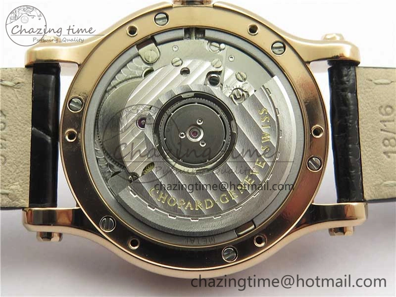 HAPPY SPORT AUTOMATIC RG 36MM CRYSTAL YYF 1:1 BEST EDITION WHITE DIAL ON BLACK LEATHER STRAP A2892