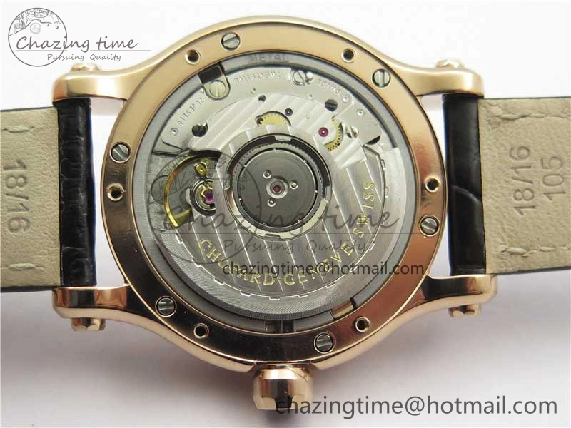 HAPPY SPORT AUTOMATIC RG 36MM CRYSTAL YYF 1:1 BEST EDITION WHITE DIAL ON BLACK LEATHER STRAP A2892