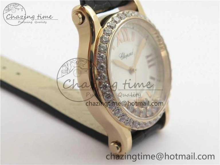 HAPPY SPORT AUTOMATIC RG 36MM CRYSTAL YYF 1:1 BEST EDITION WHITE DIAL ON BLACK LEATHER STRAP A2892