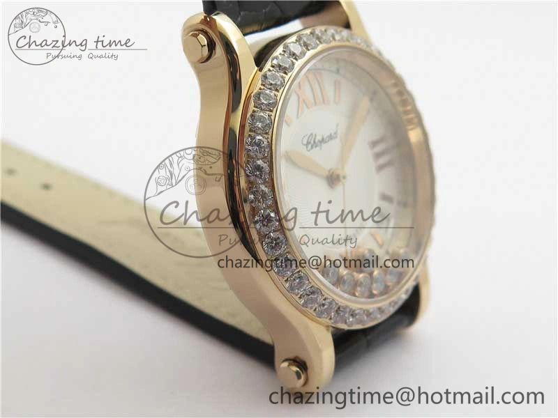 HAPPY SPORT AUTOMATIC RG 36MM CRYSTAL YYF 1:1 BEST EDITION WHITE DIAL ON BLACK LEATHER STRAP A2892
