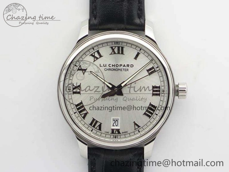 HAPPY SPORT AUTOMATIC RG 36MM CRYSTAL YYF 1:1 BEST EDITION WHITE DIAL ON BLACK LEATHER STRAP A2892