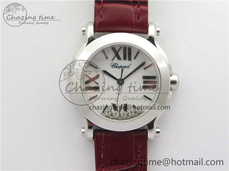 HAPPY SPORT AUTOMATIC RG 36MM YYF 1:1 BEST EDITION WHITE DIAL ON RED LEATHER STRAP A2892