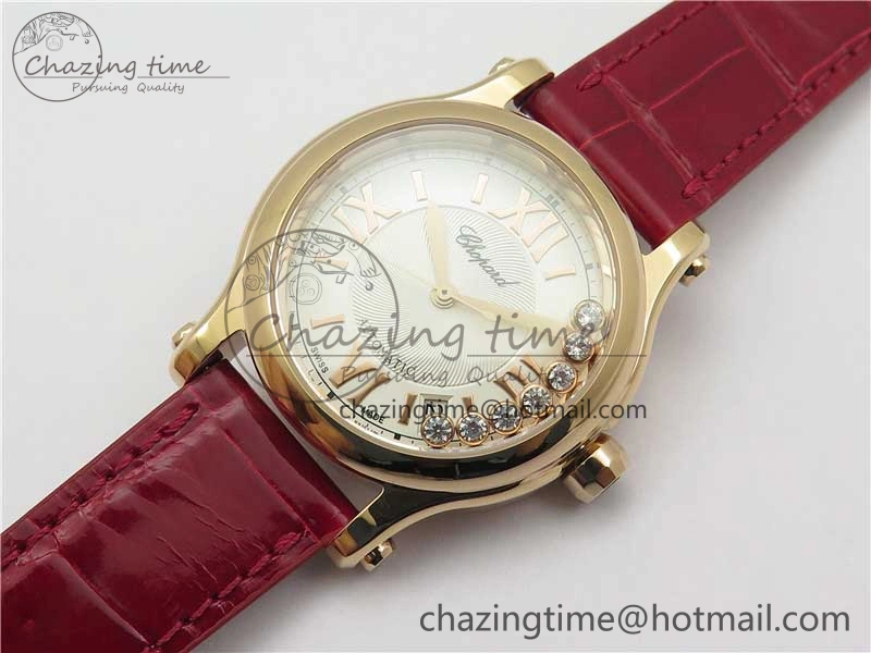 HAPPY SPORT AUTOMATIC RG 36MM YYF 1:1 BEST EDITION WHITE DIAL ON RED LEATHER STRAP A2892